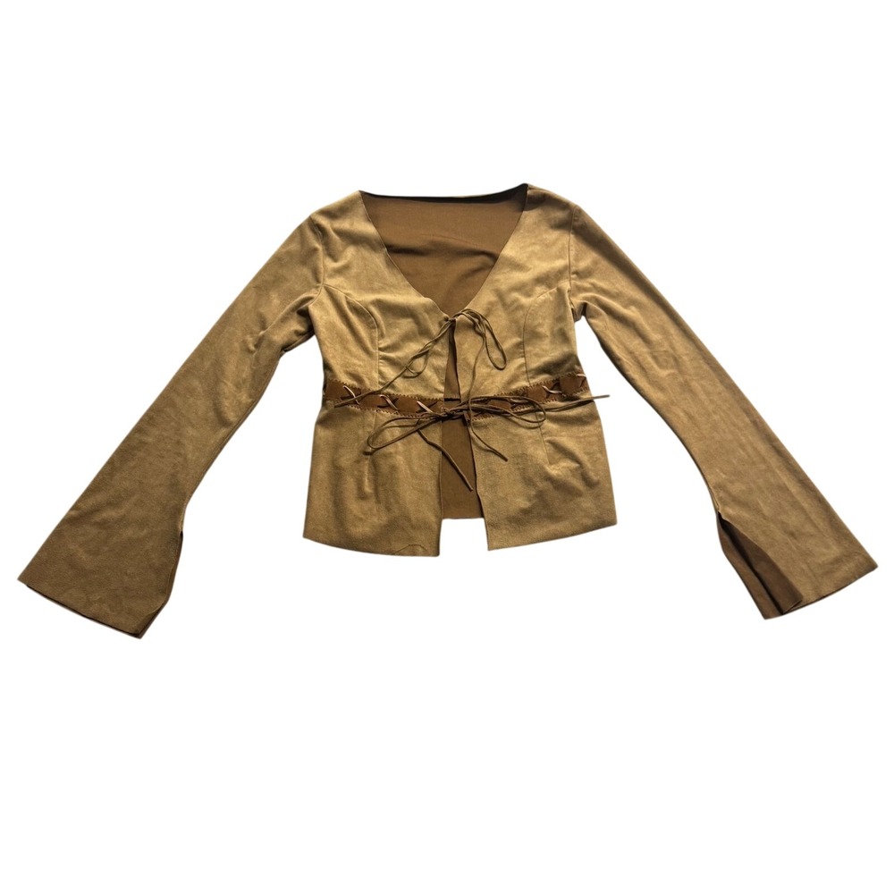 VTG Zako Women's Brown Suede Bell Sleeve Top S/S Western Y2k Retro Bho Indie